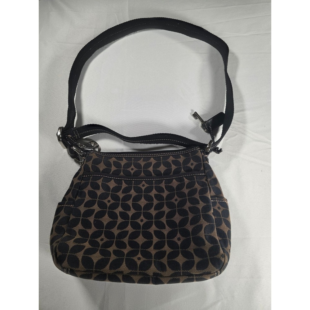Fossil Signature Print Flap Shoulder Bag with Key Charm Brown Black - Picture 3 of 7